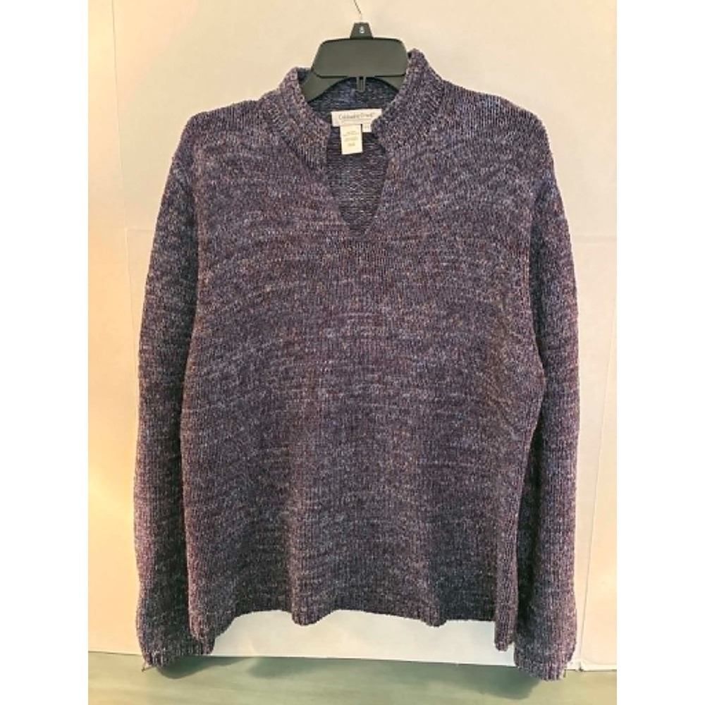 Coldwater Creek‎ Womens XXL Marled Knit Sweater Purple Blue Shawl Collar Cozy